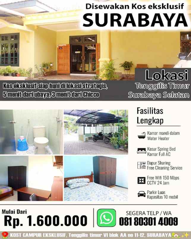 disewakan kost jl tenggilis timur vi blok