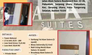 Dijual Apartemen Yukata Private Room di Alam Sutera, TangSel