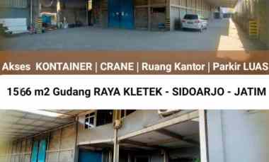 Dijual 1566 m2 Gudang Nol Jalan Raya Kletek - Taman - Sidoarjo Jatim