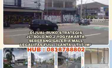 Ruko Strategis jl.solo No.2 Yogyakarta Seberang Galeria Mall. 3lantai