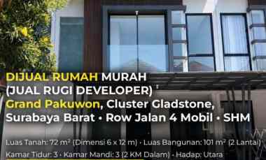 Dijual Rumah Grand Pakuwon Gladstone Surabaya Barat Rugi Developer