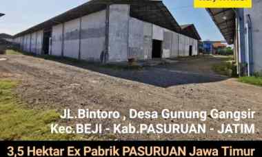Dijual 3,5 Ha Ex Pabrik jl. Bintoro,Gunung Gangsir Beji Pasuruan Jatim