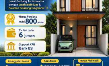 Dijual Rumah dekat Tol Jatiwarna Pondok Melati Bekasi Tanah Luas 3KT