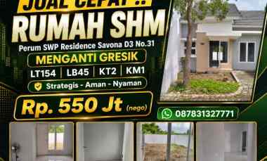 Jual Cepat Rumah Shm Siap Huni di Swp Residence Menganti Gresik