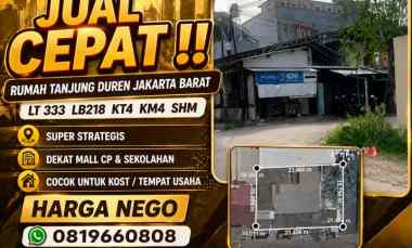 Dijual Rumah Tanjung Duren Jakarta Barat Strategis LT333 LB218 SHM KT4
