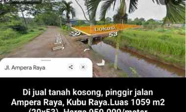 Dijual Tanah Kosong, Pinggir Jalan Ampera Raya, Kubu Raya.Luas 1059