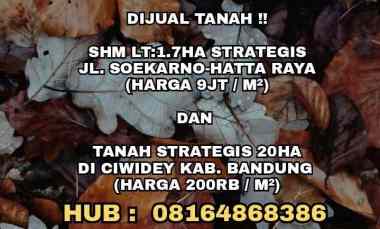 Dijual Tanah Shm Lt1.7ha Strategis jl. Soekarno-hatta Raya