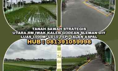 Tanah Sawah 1000m Strategis Utara Rm Iwak Kalen Godean Sleman Diy