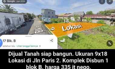 Dijual Tanah Ukuran 9x18 Lokasi di Jln Paris 2 Komplek Disbun