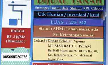 Tanah Dijual di Jl. Kalimurni tanah sereal Bogor