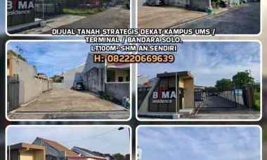 Dijual Tanah Strategis dekat Kampus Ums, Terminal, Bandara. Shm 100m2