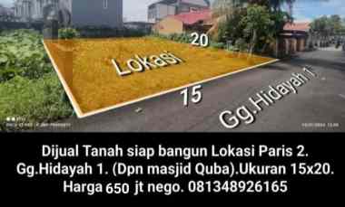 Dijual Tanah Siap Bangun Lokasi Paris 2. Gg.Hidayah 1