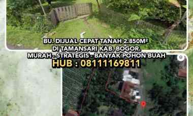 Bu. Jual Cepat Tanah 2.850m di Tamansari Kab. Bogor. Murah Strategis