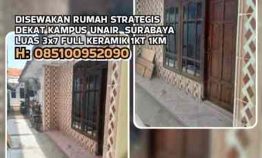 Disewakan Rumah Strategis dekat Kampus Unair Surabaya. Lt3x7 Kt1 Km1