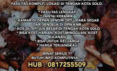 Kost Kamar Besar, Kamar Mandi dalam, Komplit, Tengah Kota Solo