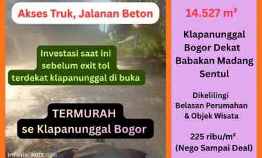 Jual Tanah Termurah Klapanunggal Bogor 200 Ribuan, Nego